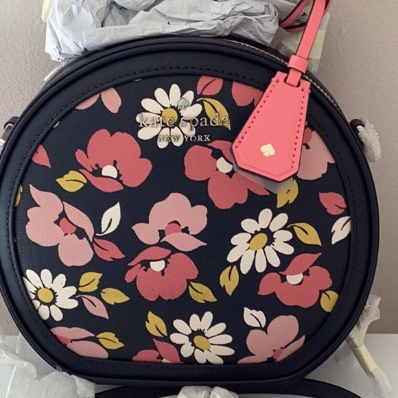 Kate Spade NWT Blue Multi Traveler Road Trip Floral Print Round Crossbody Bag - Picture 3 of 9